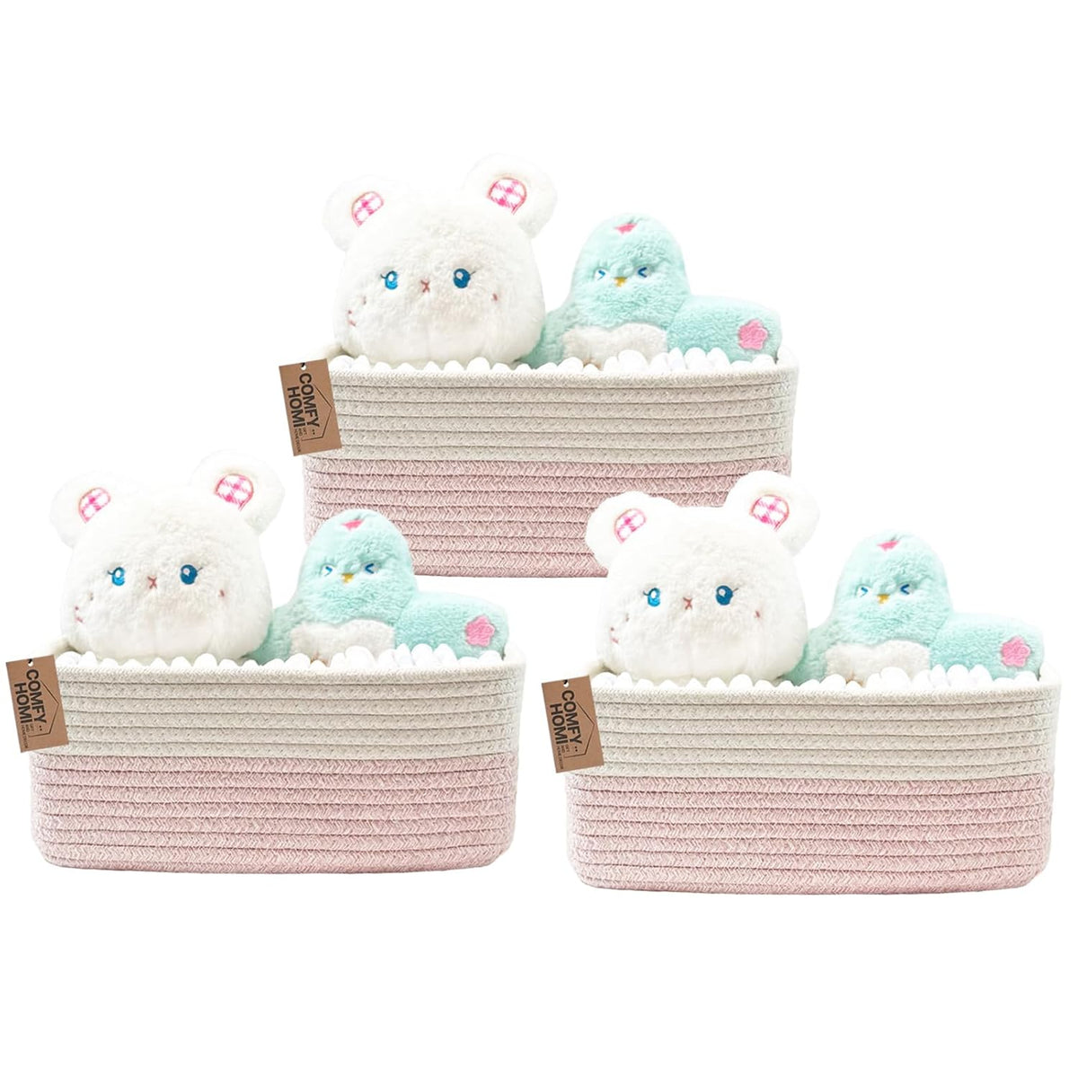 COMFY-HOMI 13" x 8.5" x 5.1" Storage Baskets for Organizing | Cotton Rope Woven Basket | Toy