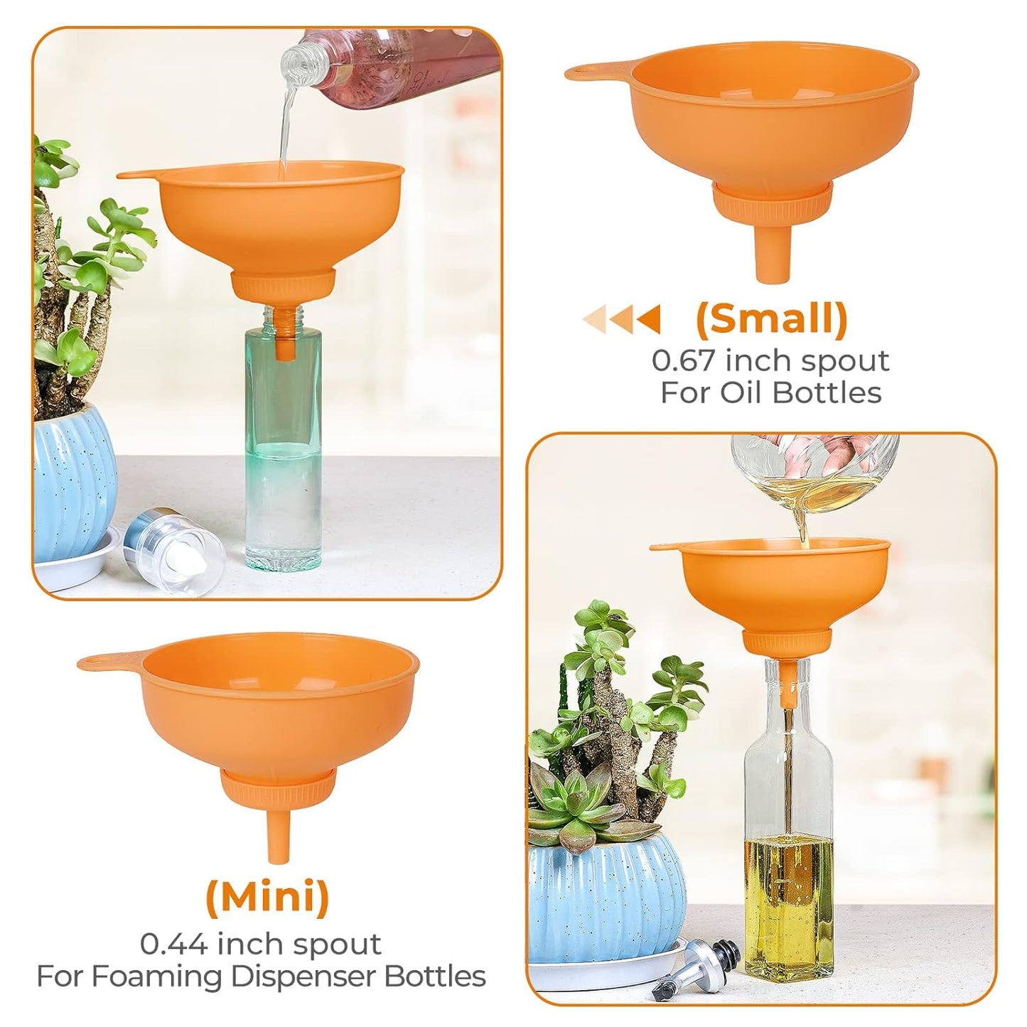 Wide Mouth Kitchen Funnel, Food Grade Plastic Cooking Canning Funnel with 4 Sizes Spouts for