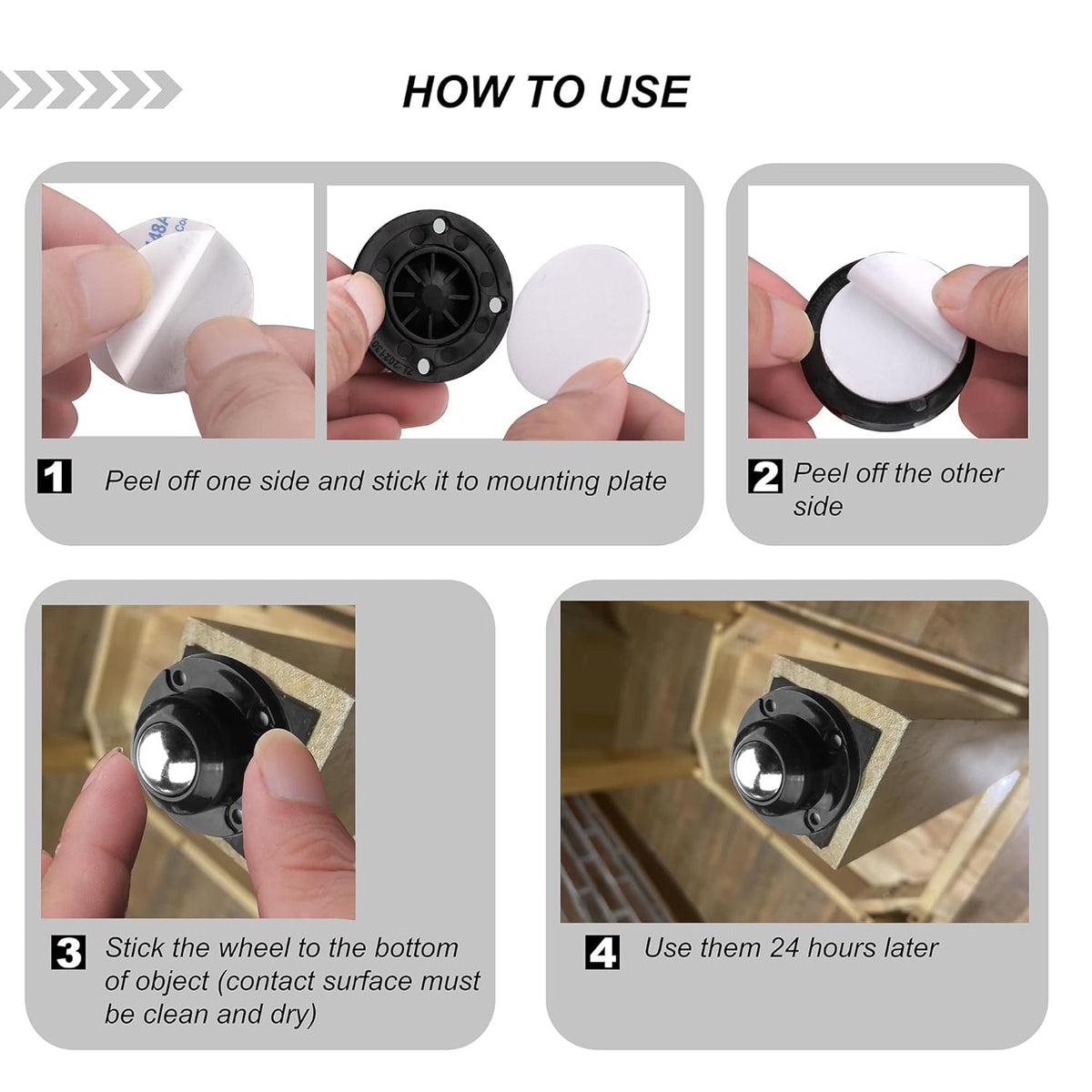 PlusRoc 4 Pack 1 Inch Self Adhesive Paste Caster Wheels for Furniture Kitchen Appliance Rollers