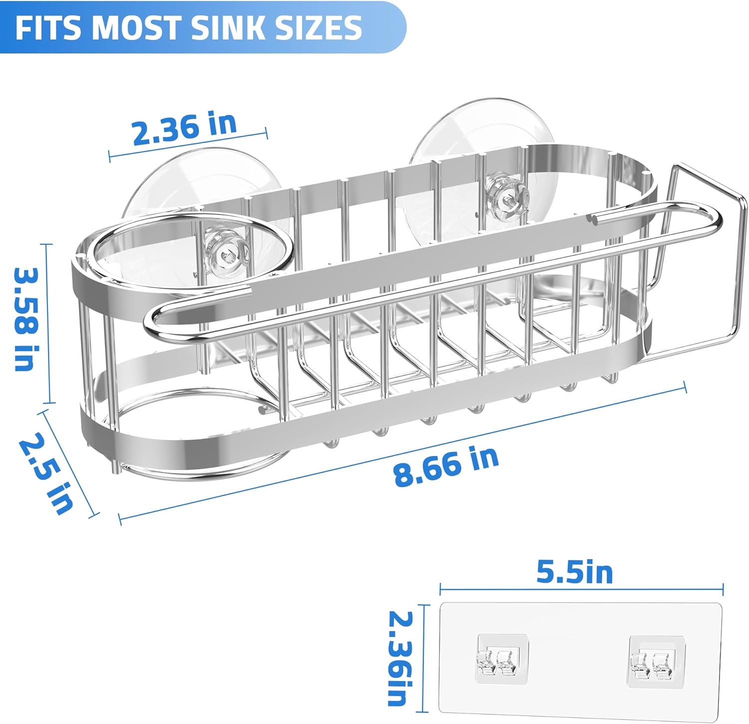 Cisily Kitchen Sink Caddy Sponge Holder in The Sink, Stainless Steel Kitchen Sink Organizer, Brush