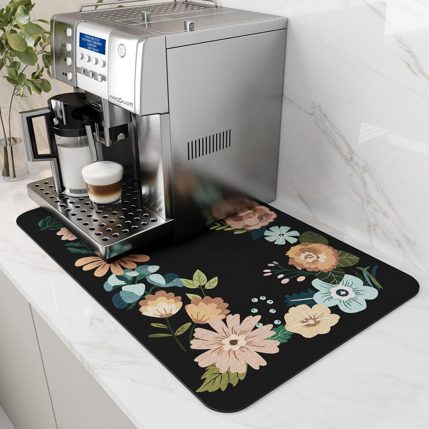 AMOAMI Coffee Mat Hide Stain Rubber Backed Absorbent Dish Drying Mat for Kitchen Counter - Bar