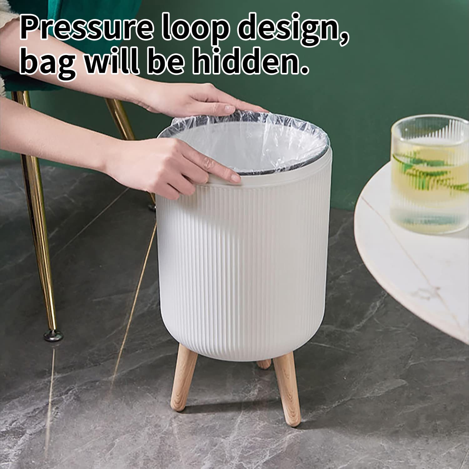 Trash Can With Lid for Bathroom, 2 Gallon/10 Liter Round Garbage Bin With Press Top, Plastic Modern