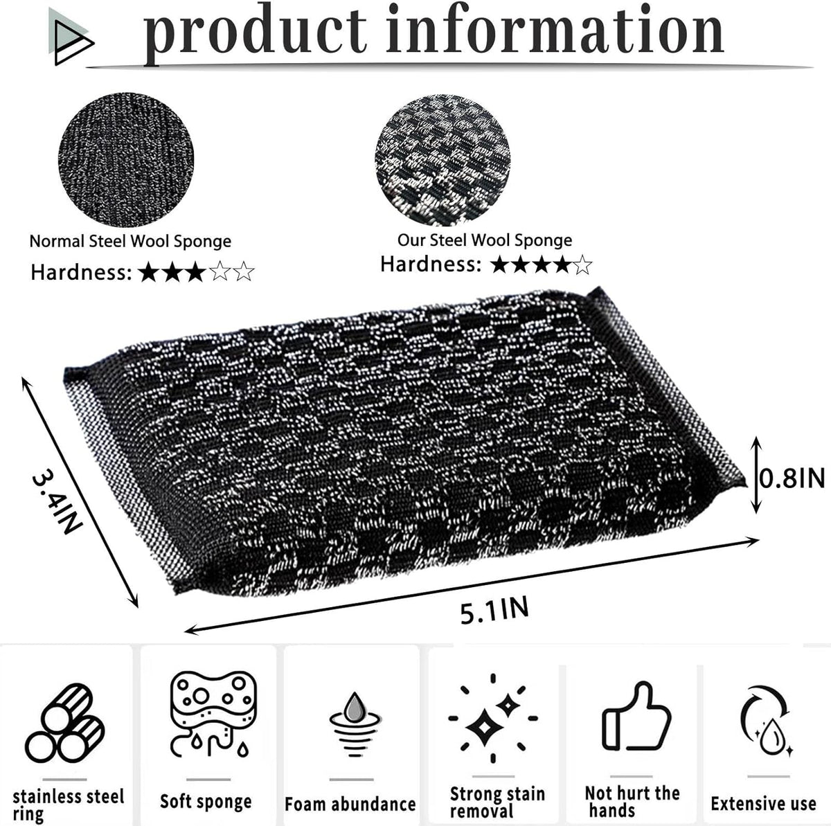 Steel Wool Scrubbers Dish Sponges Kitchen Scrubbing Pads Pot Scrubber for Kitchen Non Scratch, Soft