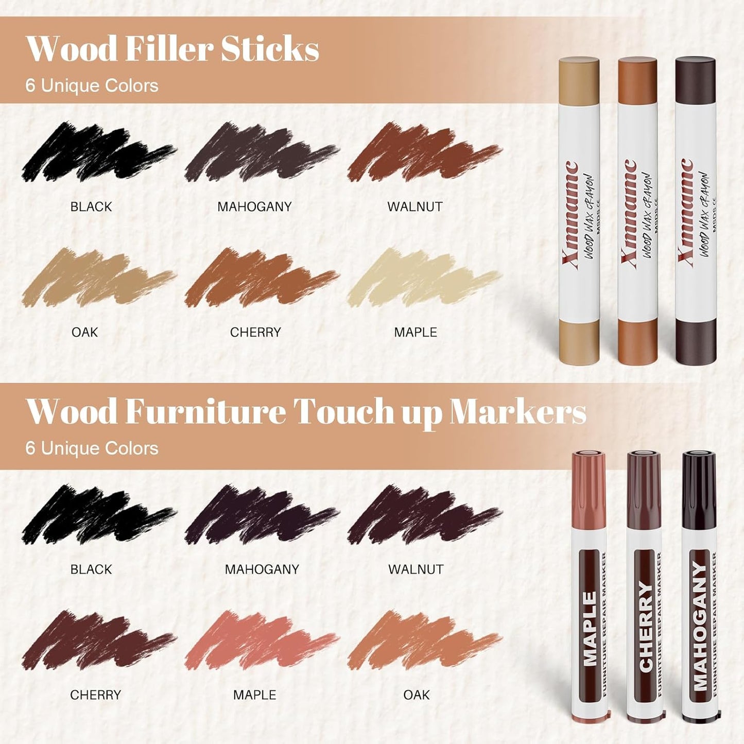 Wood Filler Sticks, 12 Colors Wood Wax Crayons Furniture Markers Touch Up for Repair Any Furniture