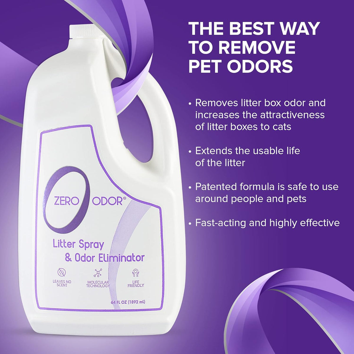 Zero Odor – Litter Odor Eliminator - Patented Molecular Technology - Pet Safe & Works on all types