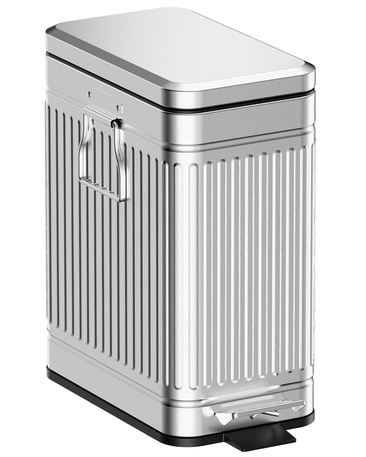 Small Trash Can with Lid Soft Close-10L/2.6 Gal Stainless Steel Outdoor Dog Poop Garbage Can-Metal