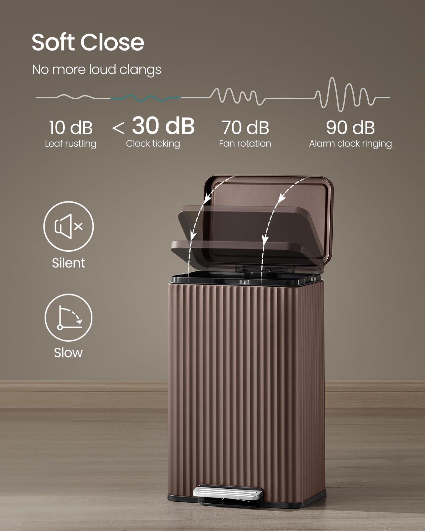 SONGMICS Trash Can, 13 Gallon (50 L) Garbage Can for Kitchen, with Lid, Pedal, and Removable Inner
