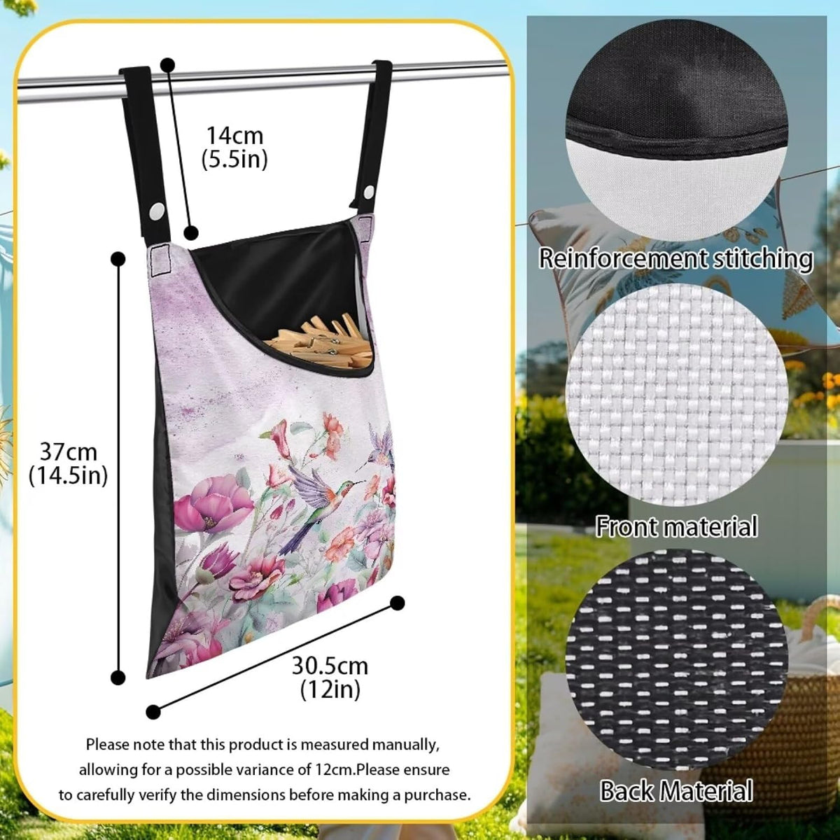 Hummingbird Adjustable Door-Hanging Laundry Clothespin Bag Clothespin Storage Bag Laundry