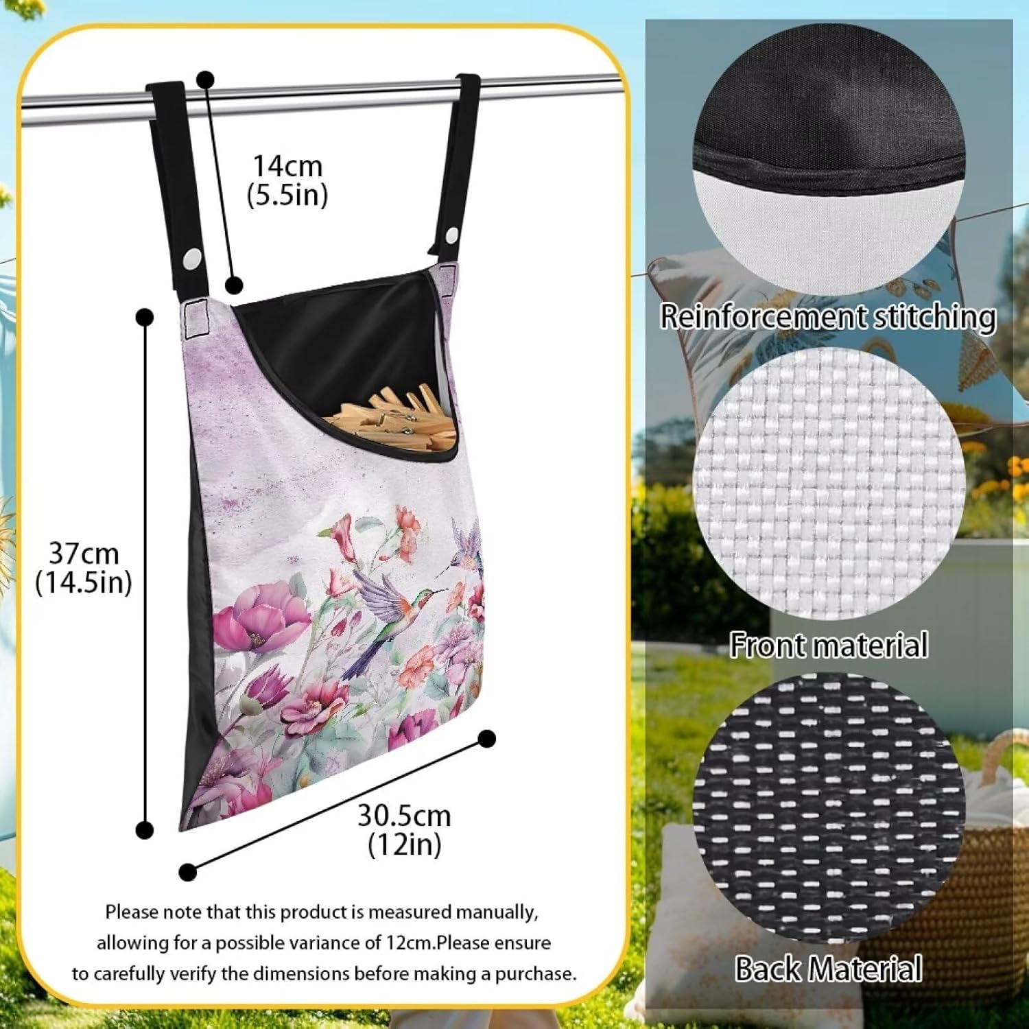 Hummingbird Adjustable Door-Hanging Laundry Clothespin Bag Clothespin Storage Bag Laundry