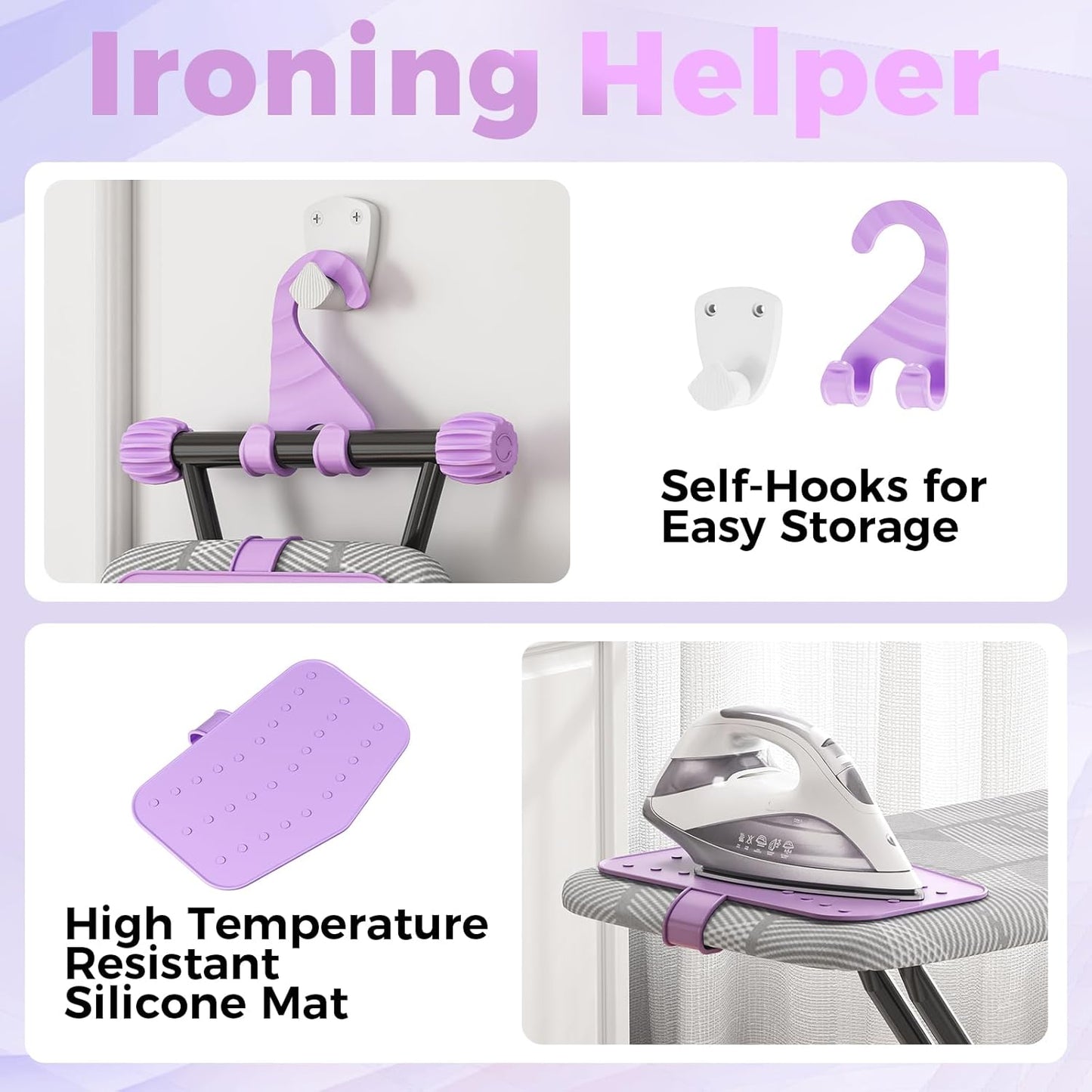KINGBOARD Ironing Board, Compact Iron Board with Silicon Iron Mat, Heat Resistant Cover, 7 Height