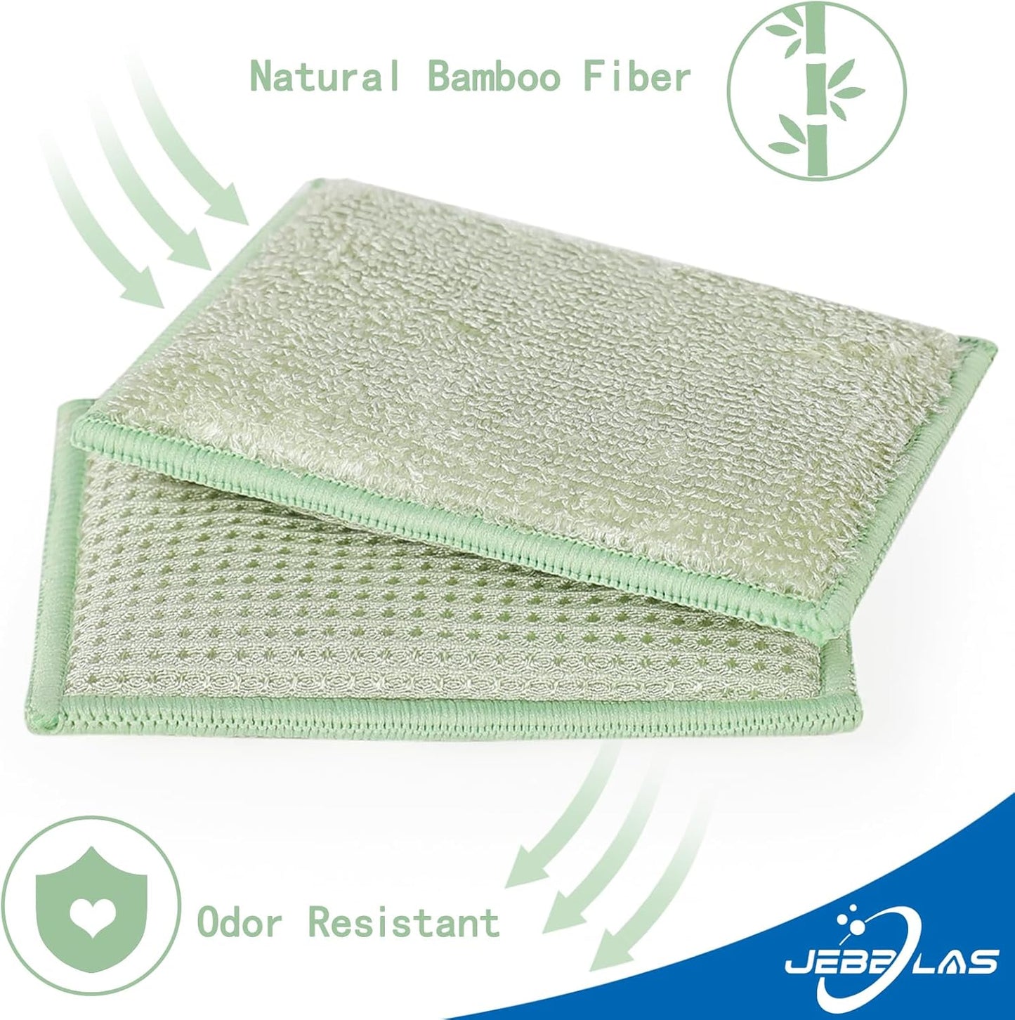JEBBLAS Bamboo Natural Kitchen Sponges Dish Sponge Cleaning Sponge Heavy Duty Scrub Sponge for