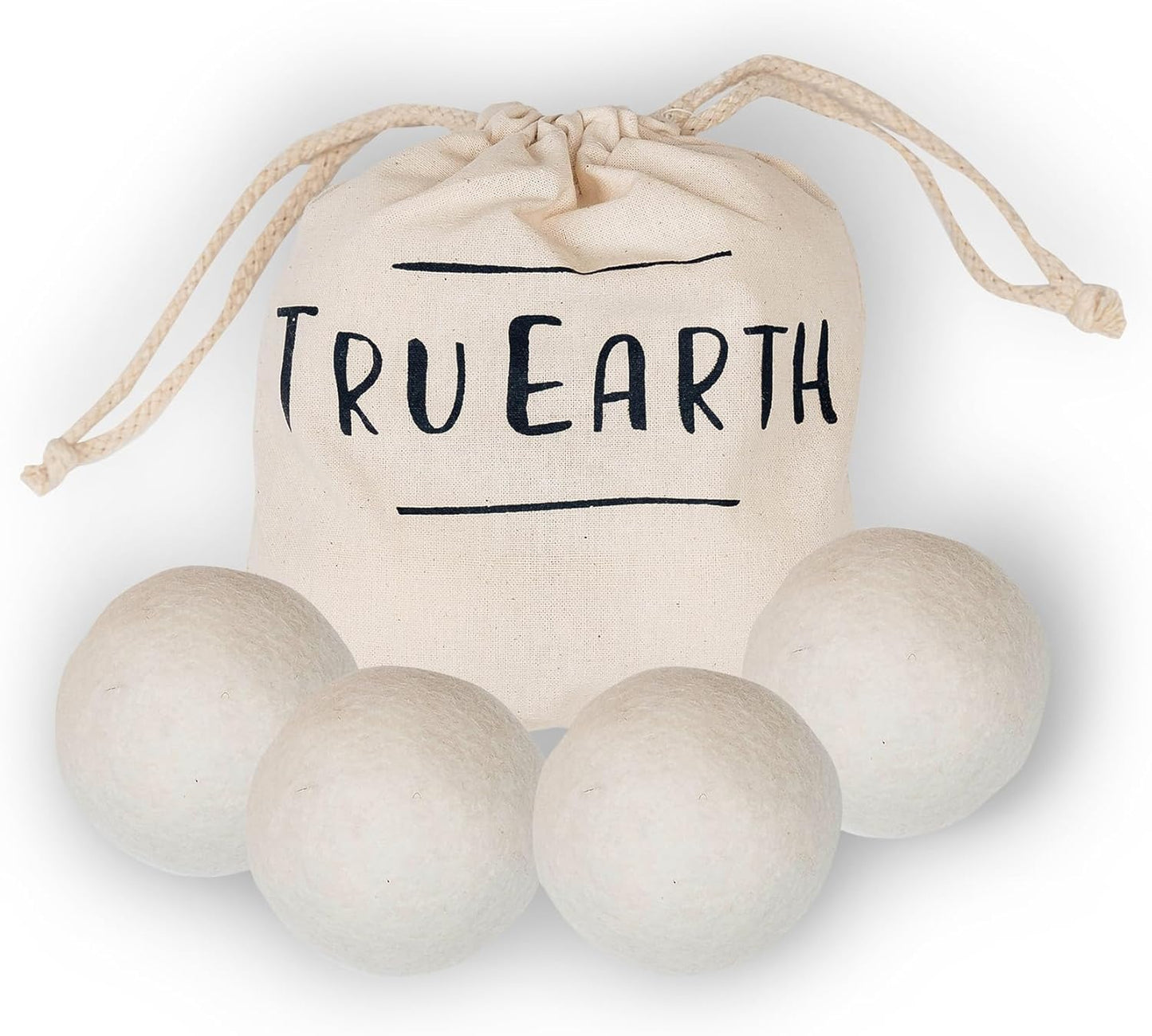 Tru Earth Wool Dryer Balls, Set of 4 XL 100% Wool Anti-Static Balls for Laundry, Reusable & All