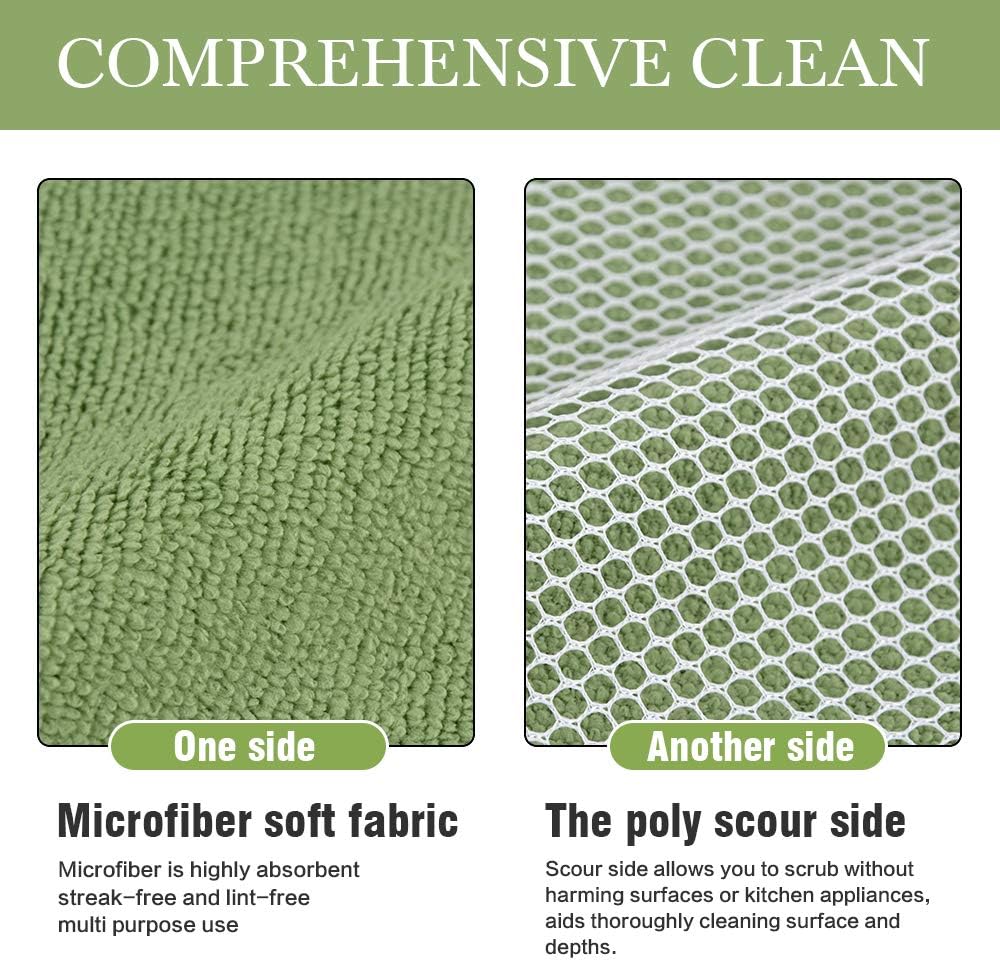 SINLAND 5 Color Assorted Microfiber Dish Cloth Best Kitchen Cloths Cleaning Cloths with Poly Scour