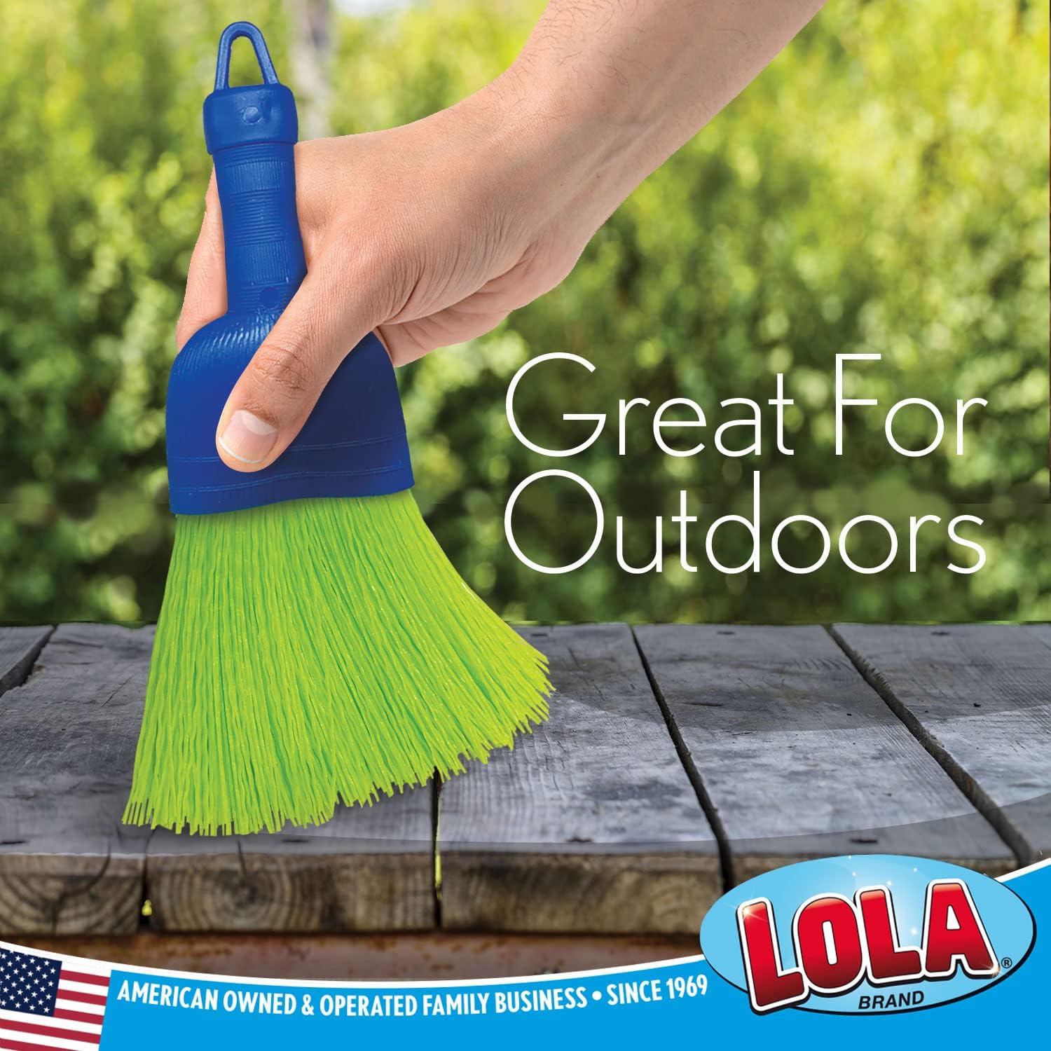 LOLA Whisk Broom, Hand Brush, Durable Bristles, Whisks Away Dirt & Debris, Compact, Hang Hole for