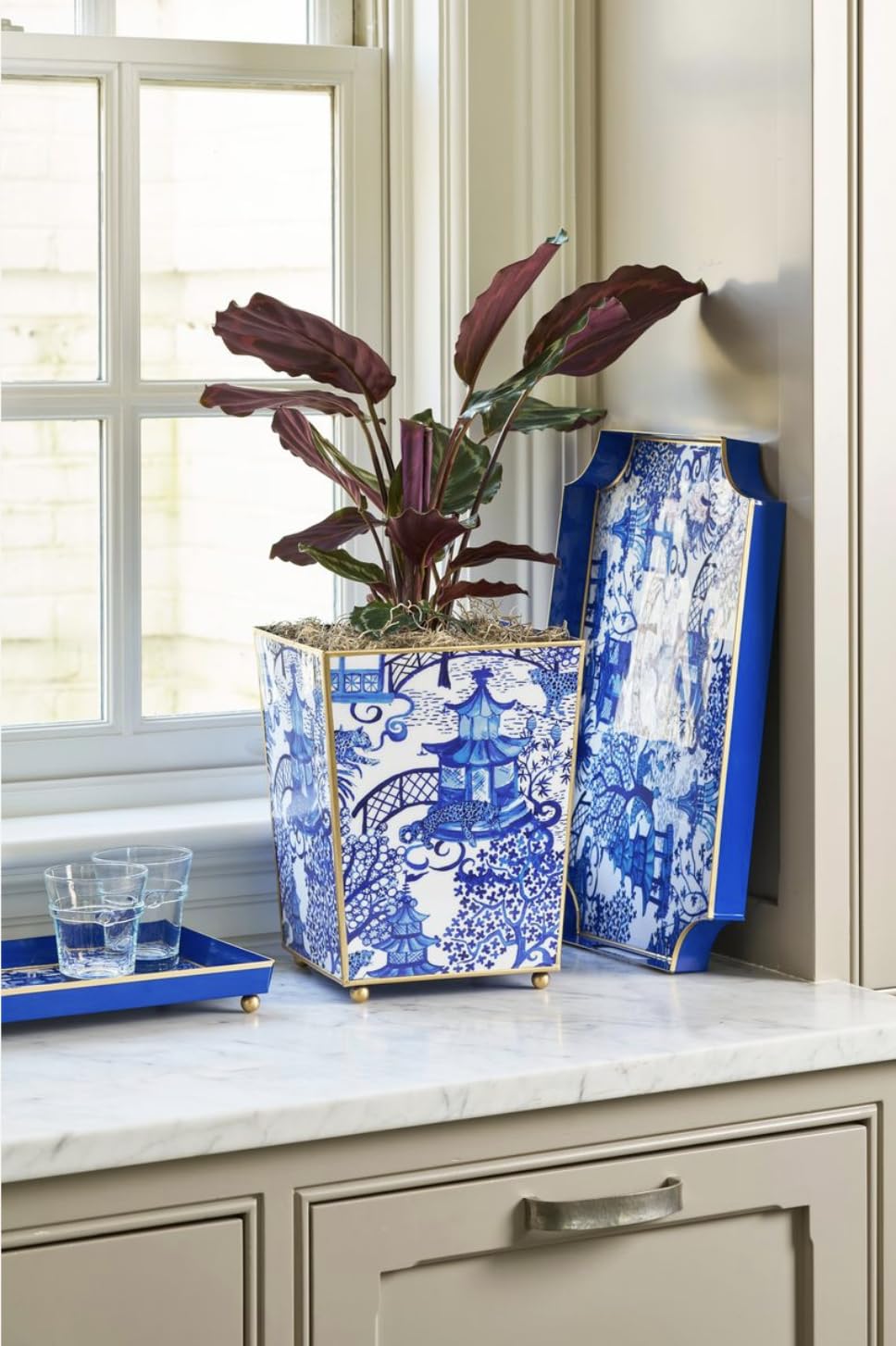 Jaye’s Studio Garden Party Decorative Gold Waste Basket for Bathroom Trash Can no Lid, Bedroom