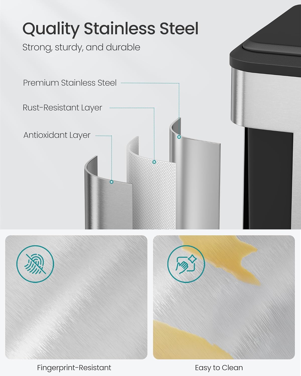 SONGMICS Trash Can, 2 x 8 Gallon (2 x 30 L) Double Garabge Can for Recycling and Waste, Stainless
