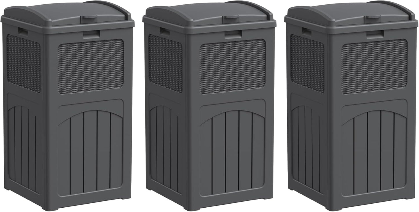 Greesum 33 Gallon Outdoor Trash Can with Lid, Waterproof Resin Garbage Bin for Hideaway, Deck