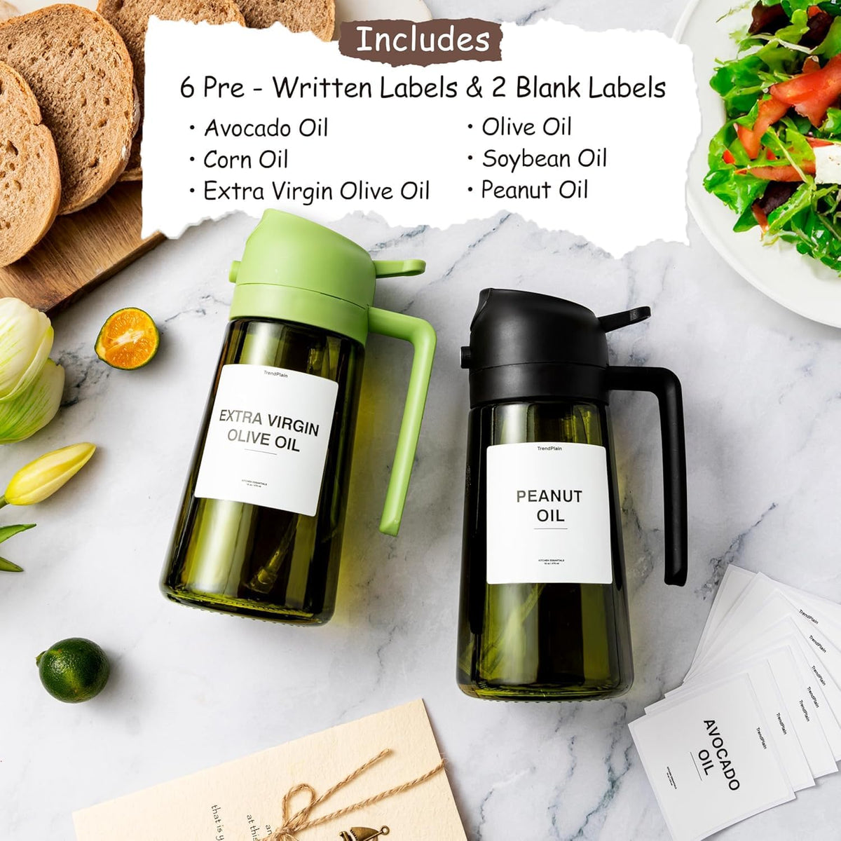 TrendPlain - Original 16oz/470ml Olive Oil Dispenser Bottle for Kitchen Gadgets and Air Fryer
