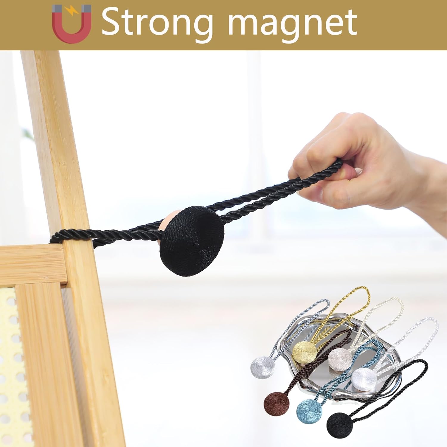 Magnetic Curtain Tiebacks - 12mm Magnetic Tie Backs for Curtains, Heavy Duty No Drill Curtain