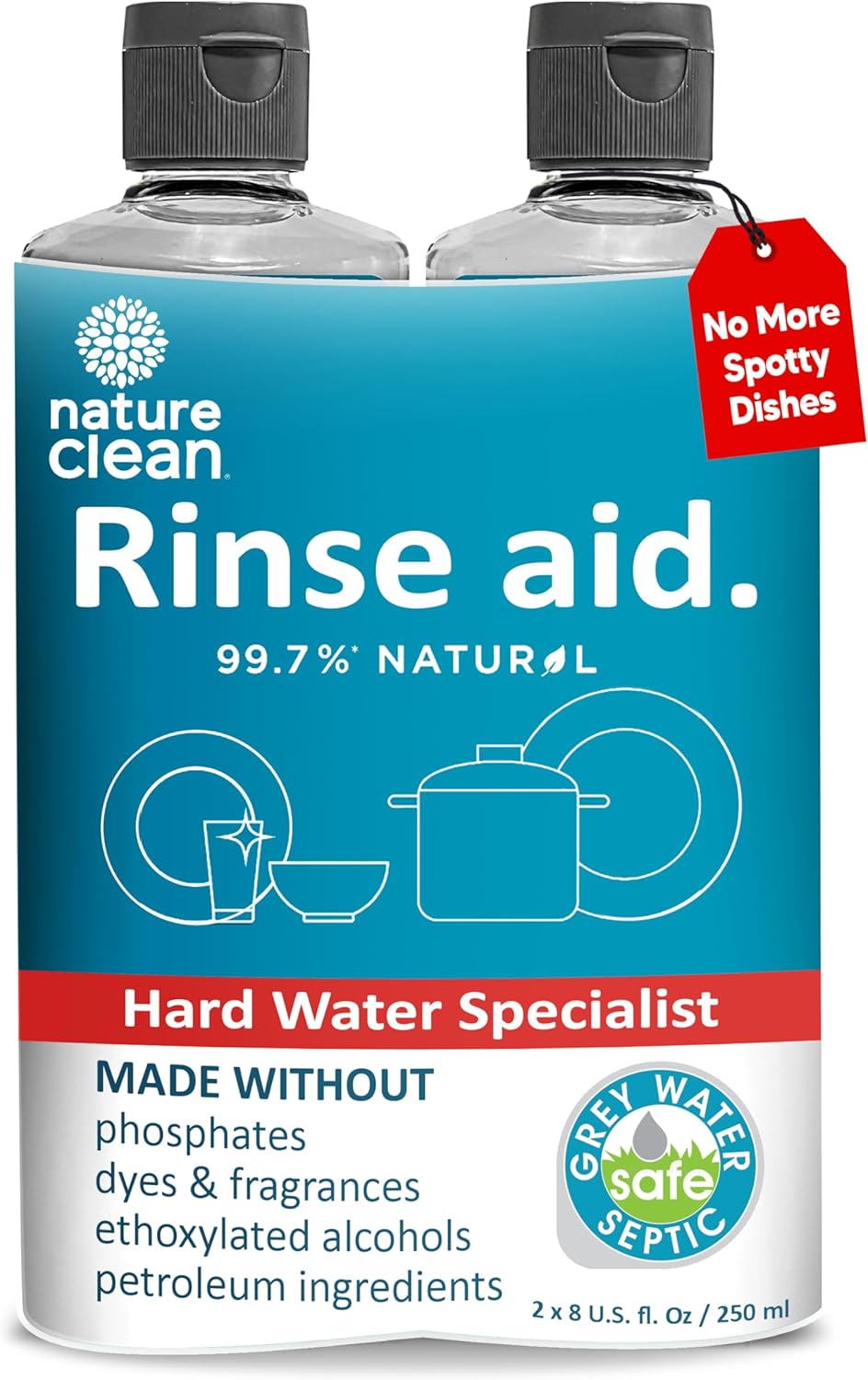 Nature Clean Natural Dishwasher Rinse Aid Liquid, Plant-Based Dishwasher Drying Agent with 99.7%