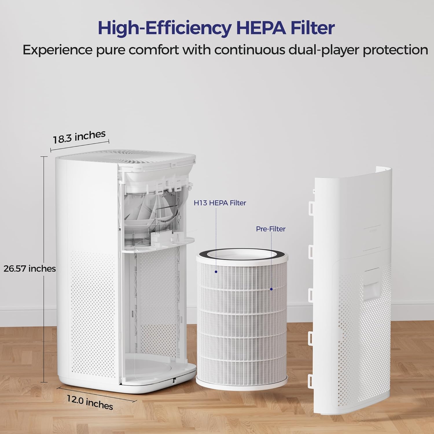 VUSIGN Air Purifier for Home Large Room & Pets, Covers Up to 1800 ft² with CADR 242 CFM, H13 HEPA