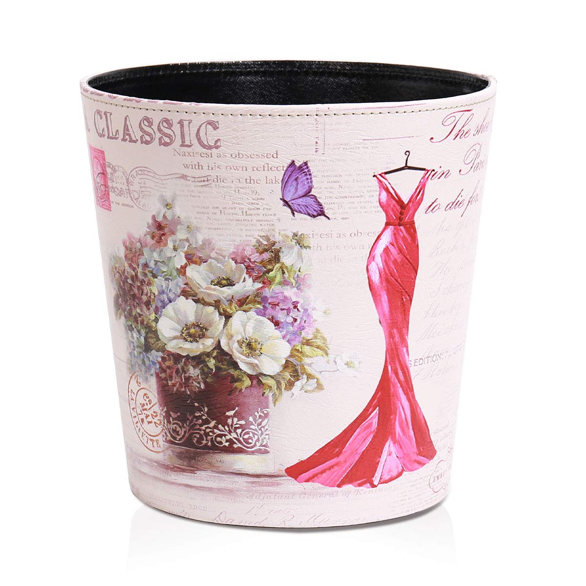 PU Leather Small Trash Can Wastebasket, Round Garbage Container Basket for Bathrooms, Laundry Room