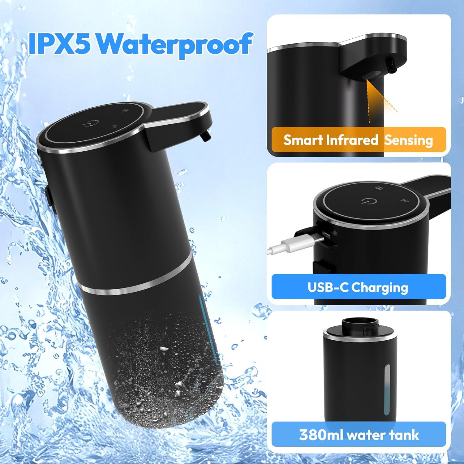 Automatic Soap Dispenser Touchless,Liquid Hand Soap Dispenser 12.8oz USB 4levels Adjustable
