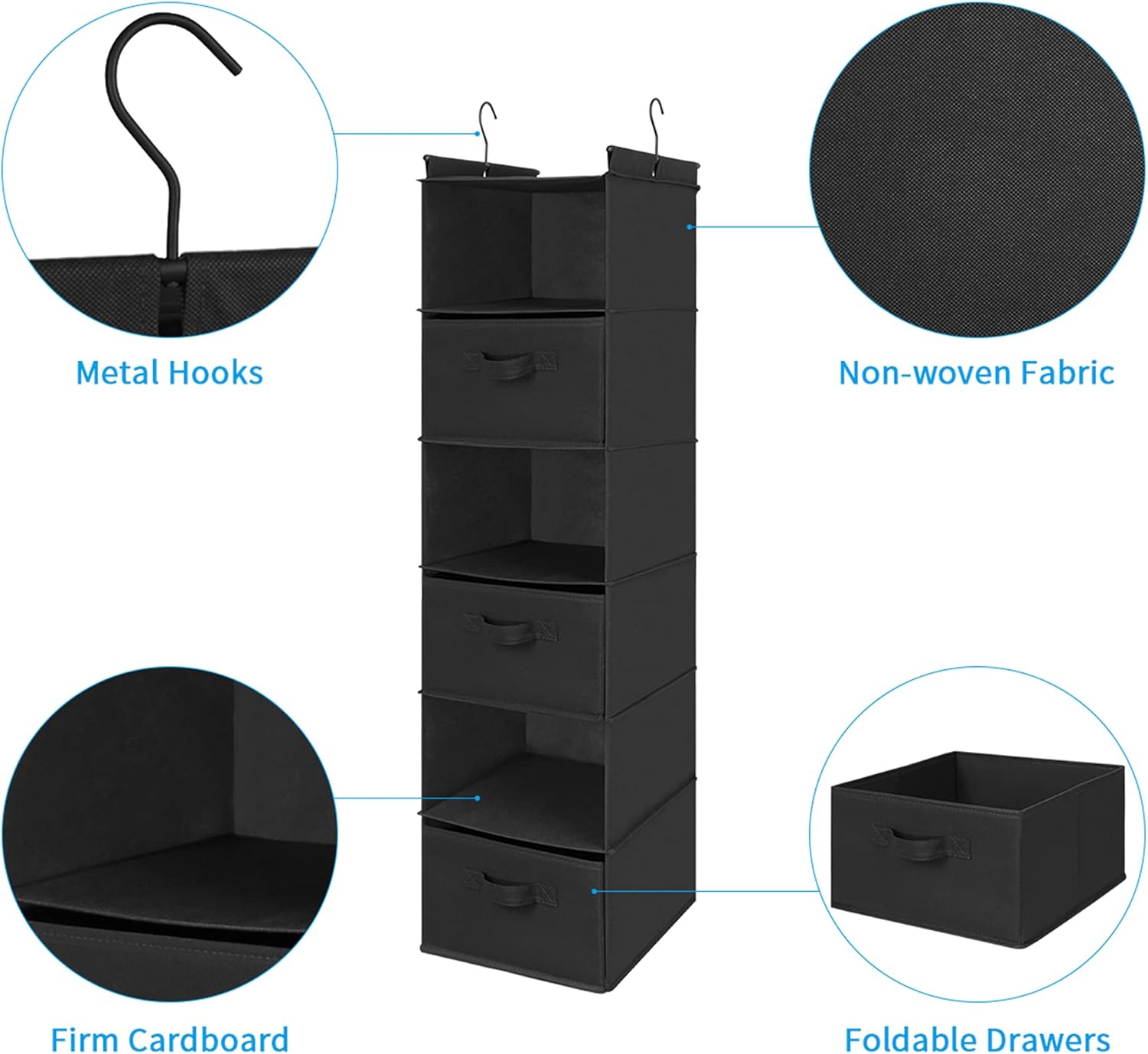MAX Houser 6 Tier Shelf Hanging Closet Organizer, Closet Hanging Shelf with 2 Sturdy Hooks for