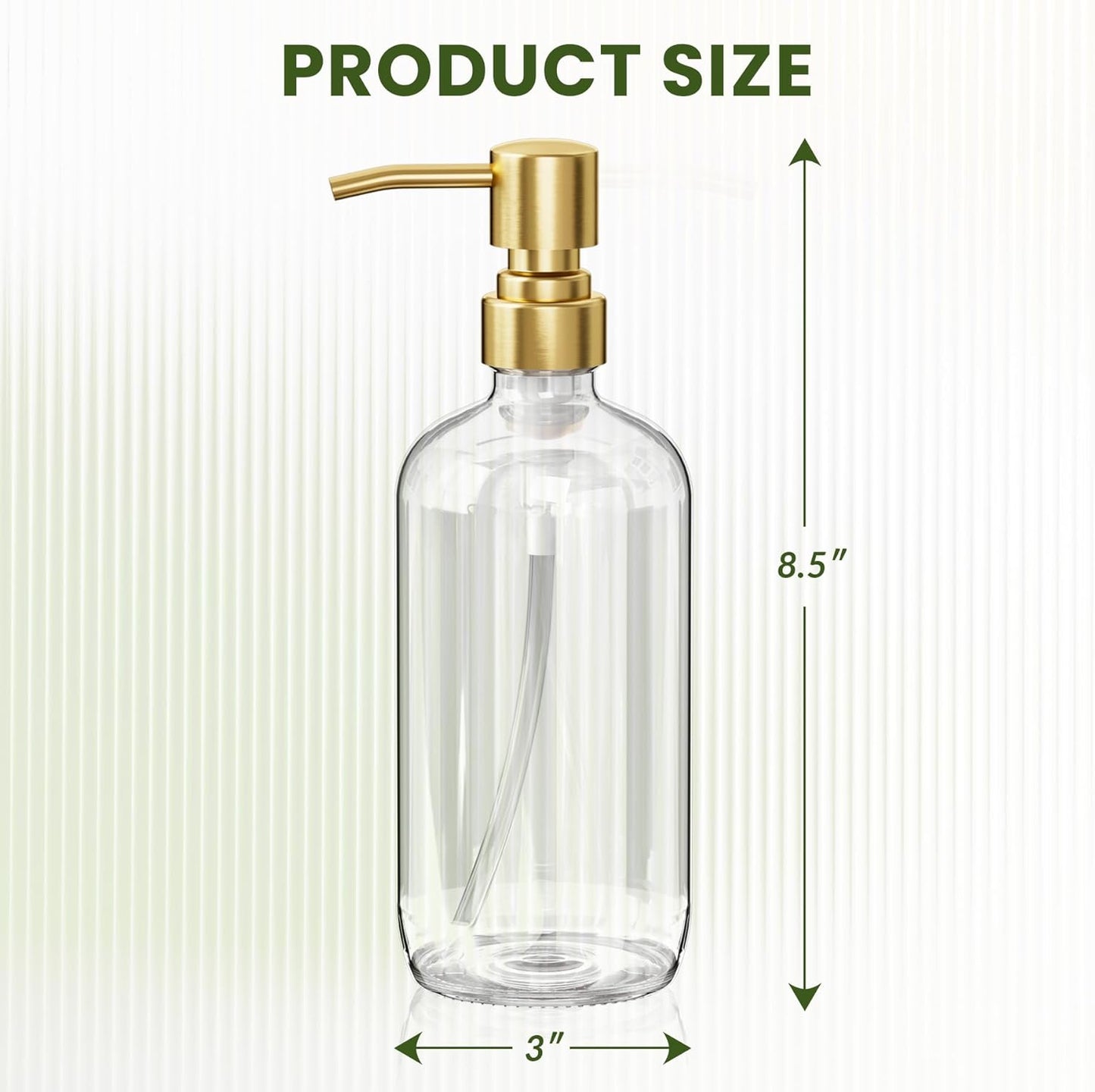 AmazerBath Soap Dispenser, 2 Pack Glass Soap Dispenser with Pump Stainless Steel, 17 Oz Clear Gold