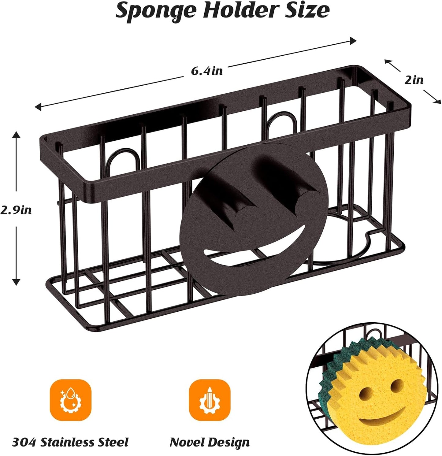 Sponge Holder Smiley Face,Sink Caddy,Sink Organizer with 2 Suction Cups/1 Adhesive Strips,Designed