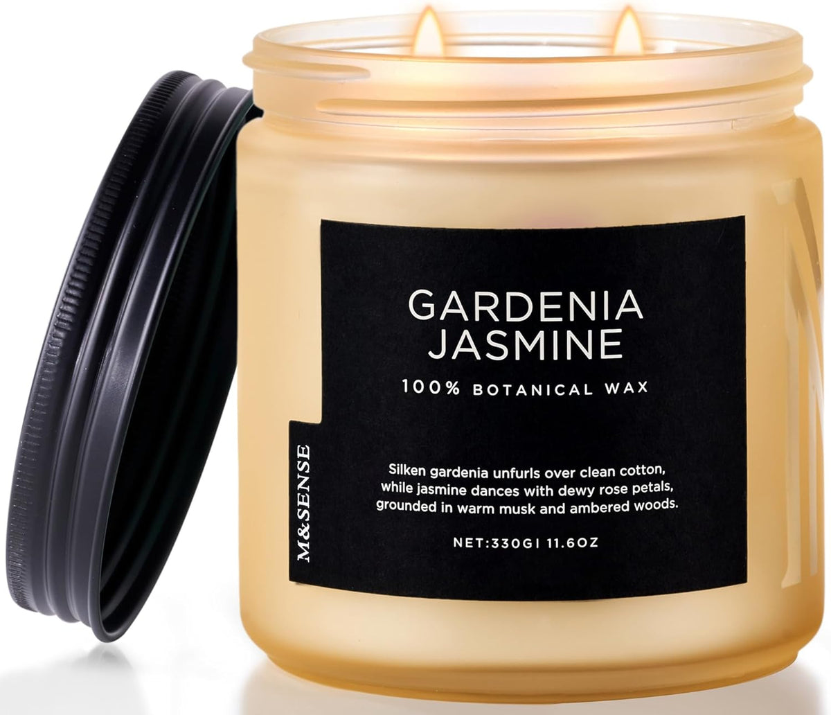 M&SENSE Gardenia Jasmine Scented Candle - 11.6oz Natural Soy Wax Clean Non Toxic 70-Hour Burn