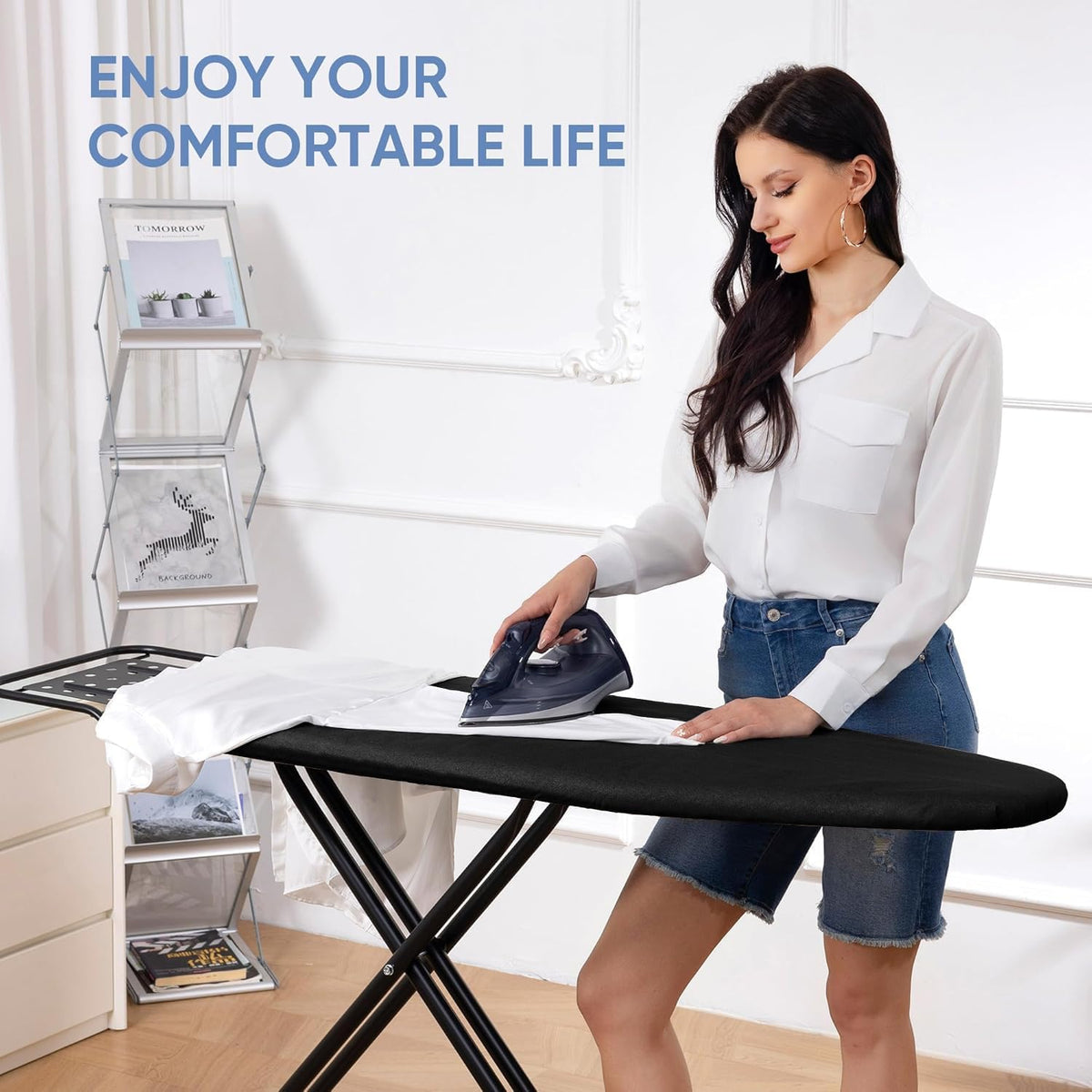 Full Size Ironing Board 47" X 15" with Heat Resistant Cover and Thicken Felt Pad, Safety Iron Rest