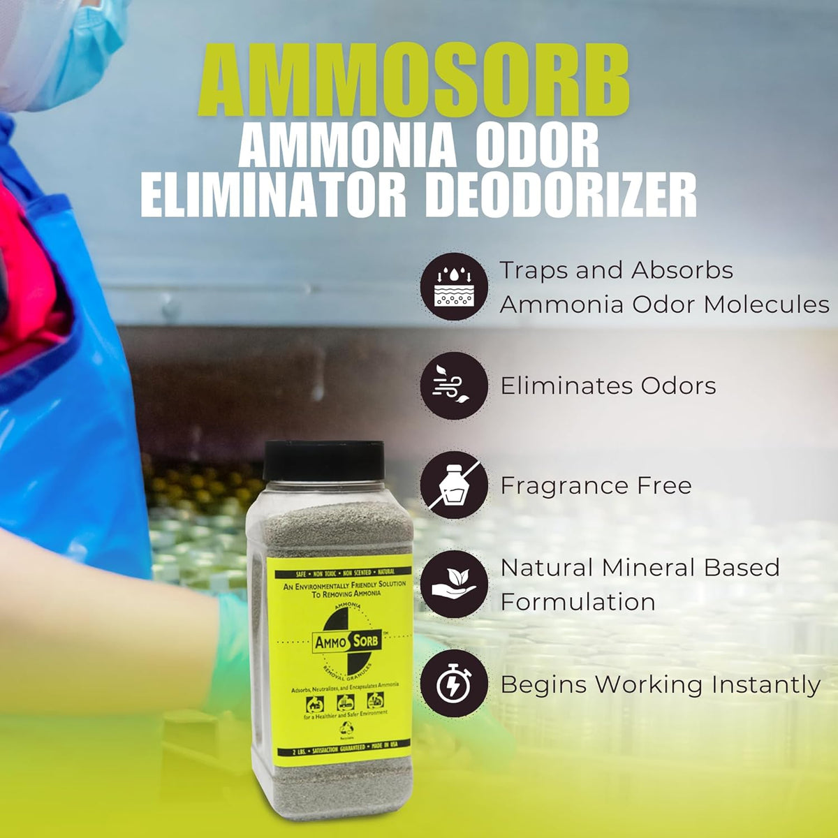 – Natural Ammonia Odor Elimination Deodorizer Granules: 2 lb. – Powerful Odor Eliminator for Strong