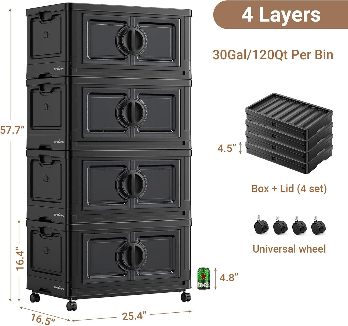 BROVIEW 480Qt Lockable Stackable Storage Bins with Lids, Closet Organizers and Storage Drawer
