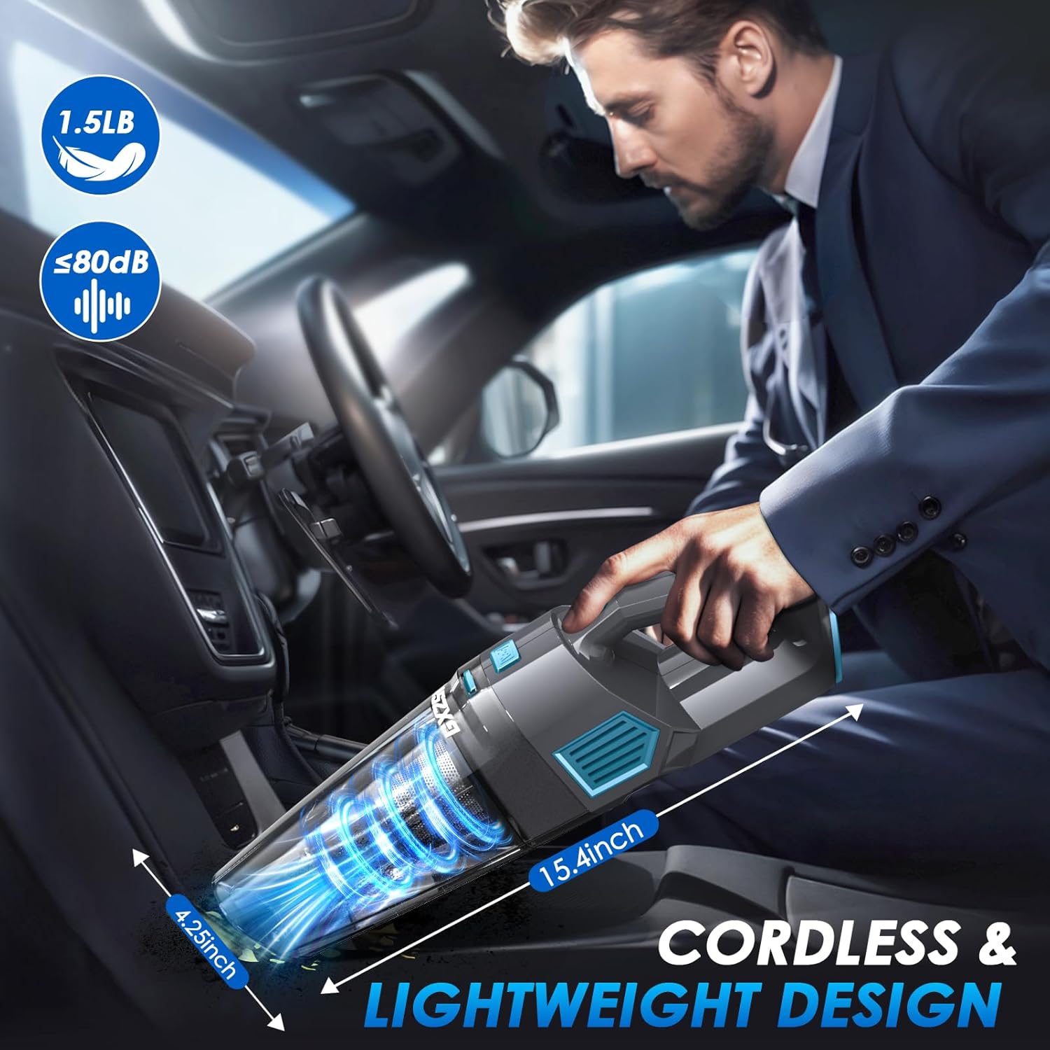 Handheld Vacuum Cordless, 15000PA Strong Suction Hand Held Car Vacuum Cleaner Rechargeable