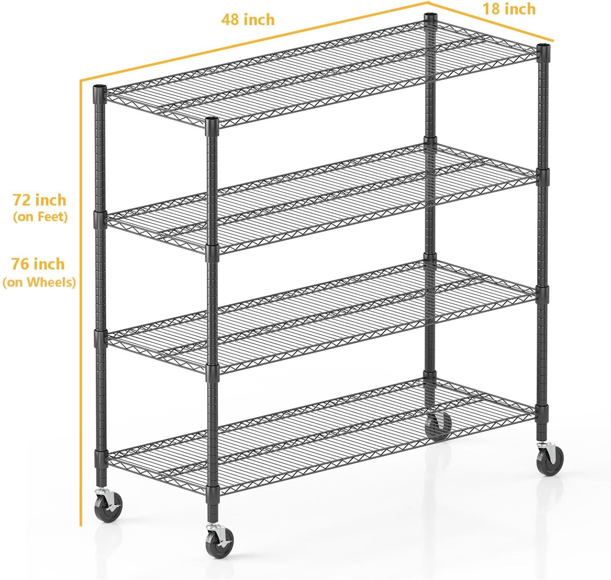 Himimi 72" H Storage Shelves 4 Tier Metal Shelving Adjustable Wire Shelf with Wheels, Heavy Duty
