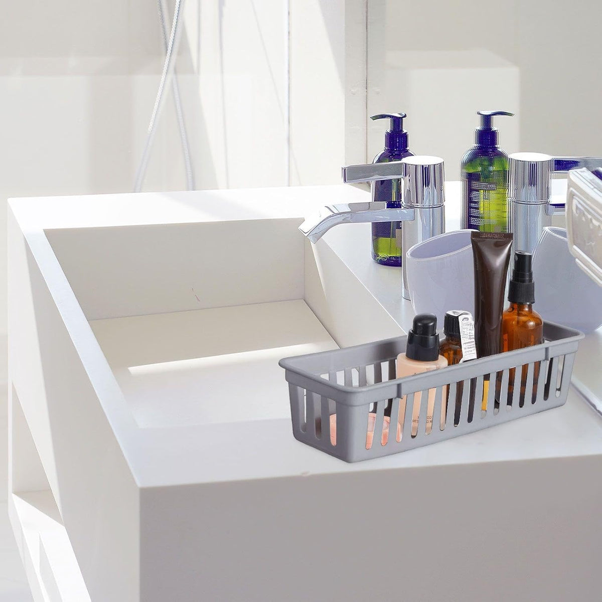Domensi 12 Pack Slim Plastic Storage Baskets Tray for Organizing 10.25 x 3.25 x 2.5 Inch Small
