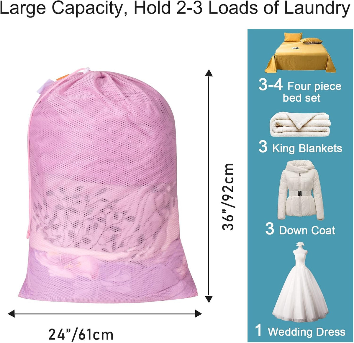 Polecasa Heavy Duty Diamond Large Mesh Laundry Bag with ID Tag and Locking Drawstring Closure - 24