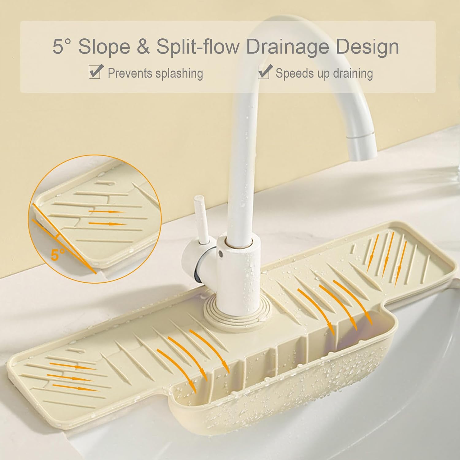 Silicone Faucet Mat with Sponge Holder, Sink Splash Guard, Faucet Draining Mat for Kitchen