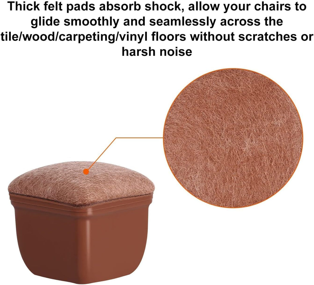 Ezprotekt 24 Pcs Square Chair Leg Floor Protectors with Felt, Silicone Felt Furniture Pads Cups for