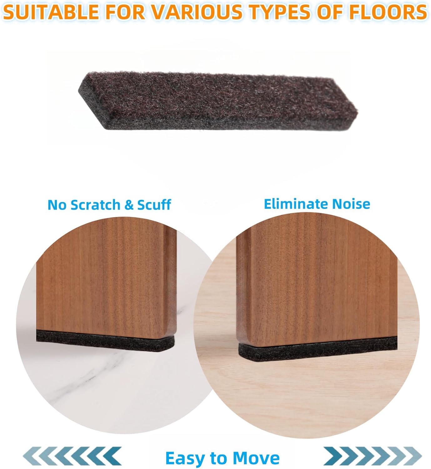 Furnigear Felt Strips with Adhesive Backing for Furniture - Felt Furniture Pads for Hardwood