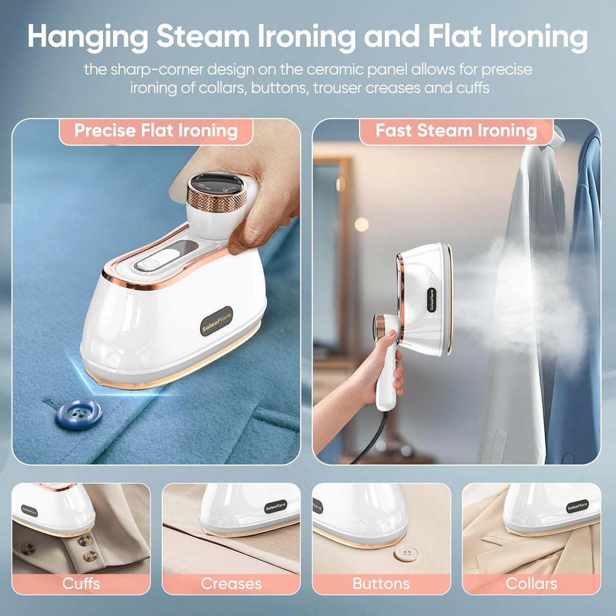 Steamer for Clothes & Iron 2in1, 1200W Travel Steam Iron, 5 Modes LCD, 180ml for 20 Min Steam, UL