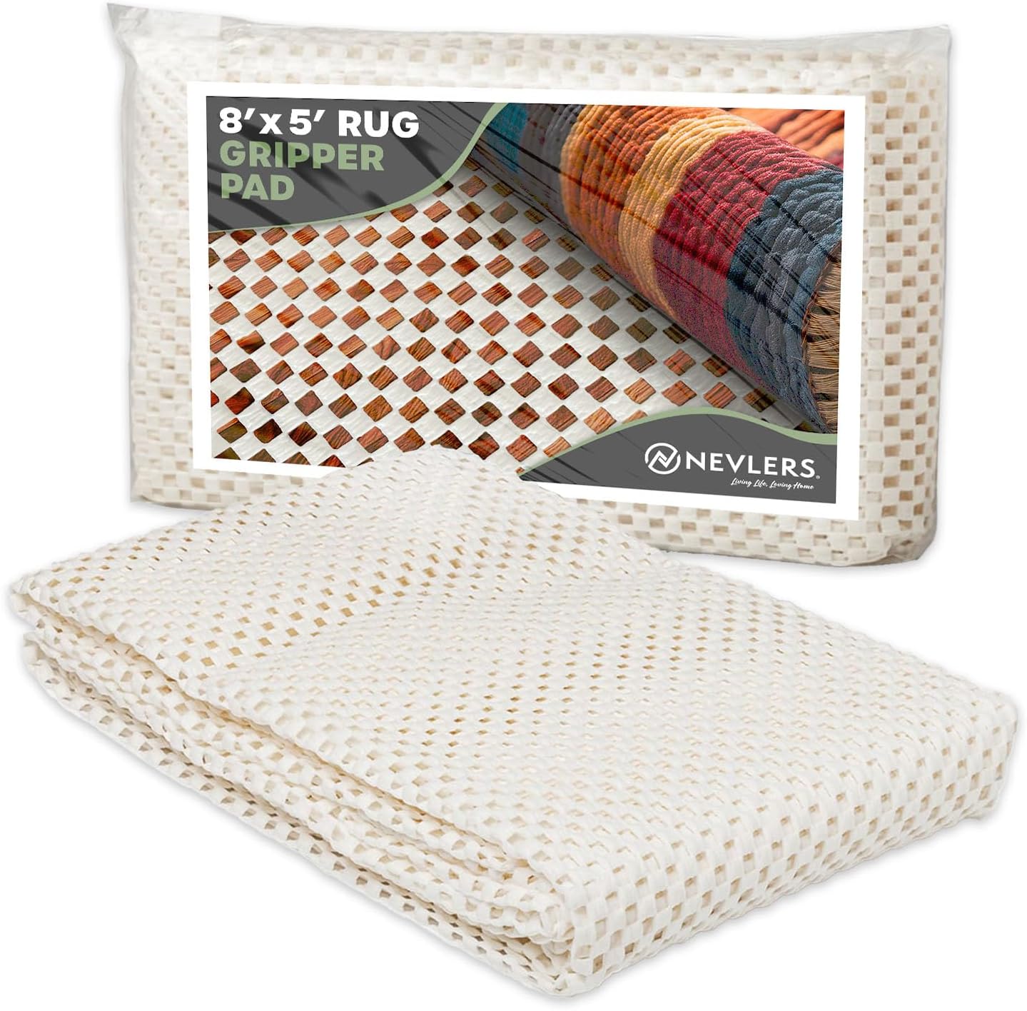 Nevlers 5'x8' White Anti Skid Rug Gripper for Hardwood Floors & Other Surfaces | PVC Foam Rug Pad