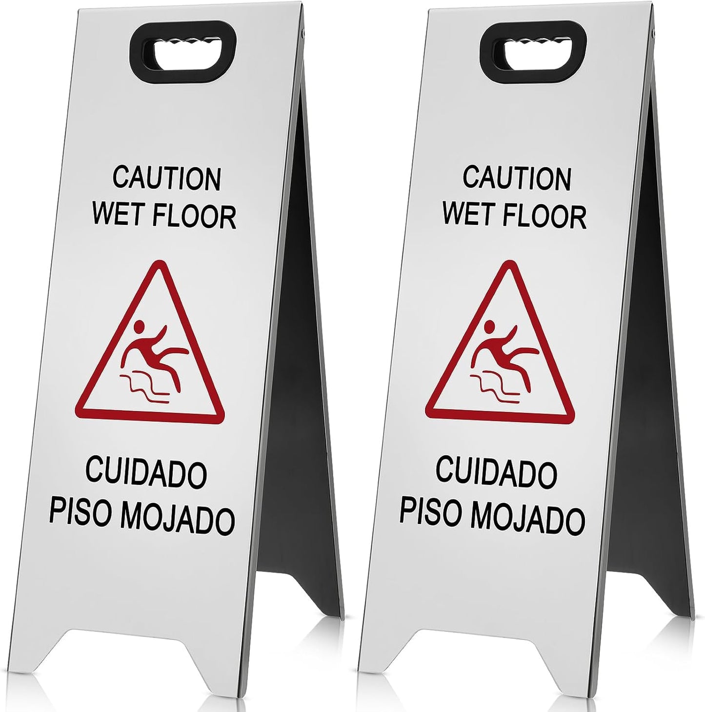 2 Pcs 24 Inch Stainless Steel Wet Floor Sign, Heavy Duty Caution Wet Floor Sign Double Sided