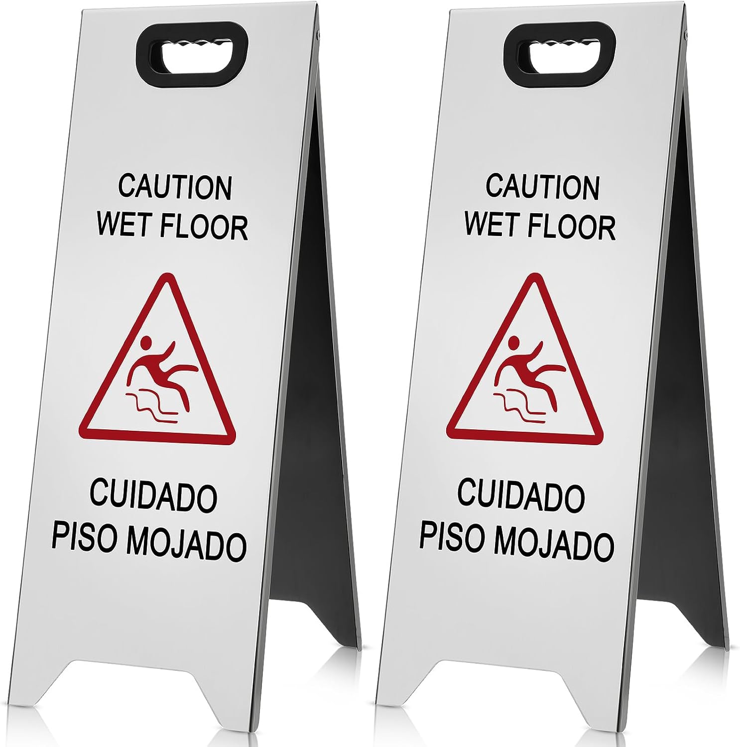 2 Pcs 24 Inch Stainless Steel Wet Floor Sign, Heavy Duty Caution Wet Floor Sign Double Sided