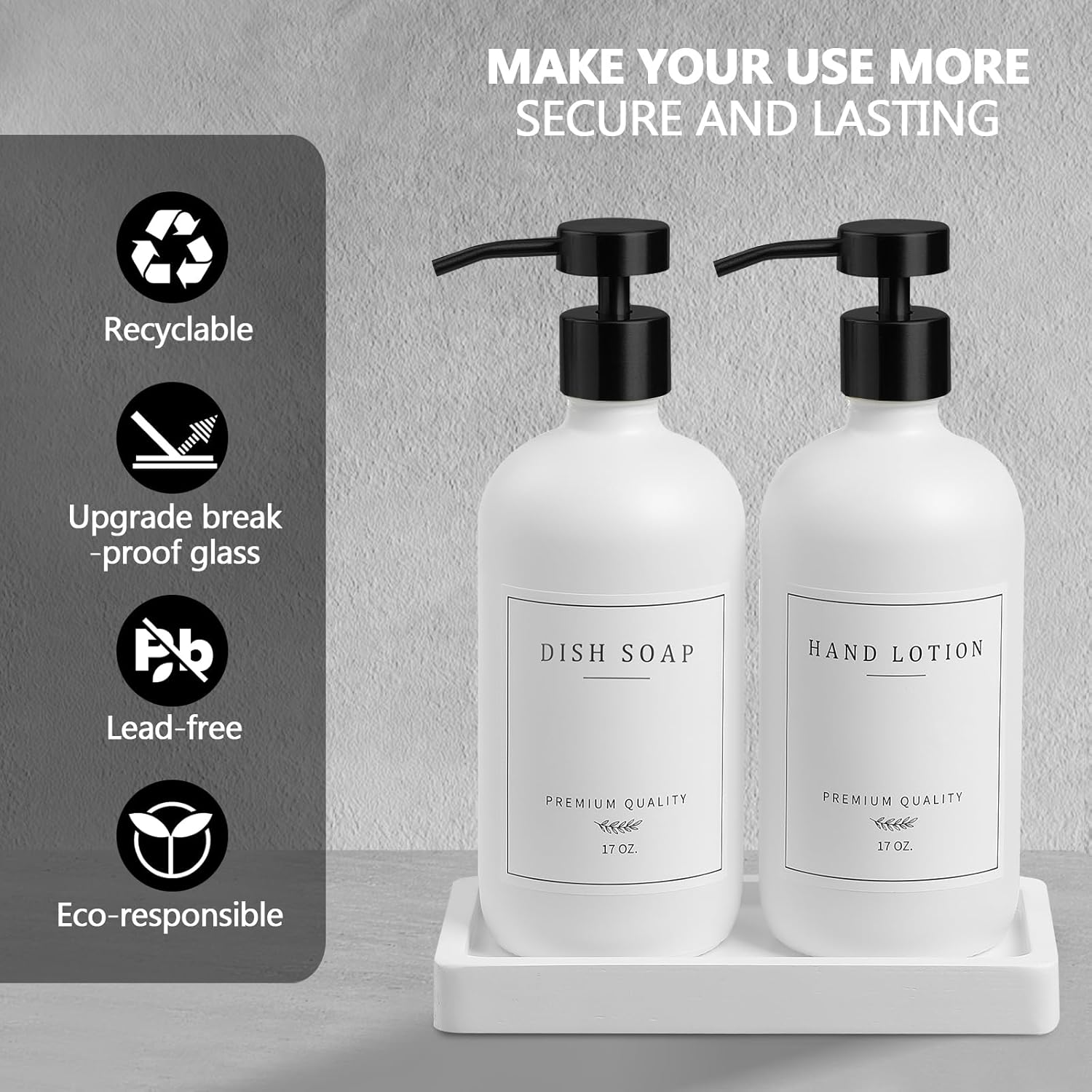Kitchen Soap Dispenser - Hand and Dish Soap Dispenser Set, Bathroom Glass Soap and Lotion Dispenser