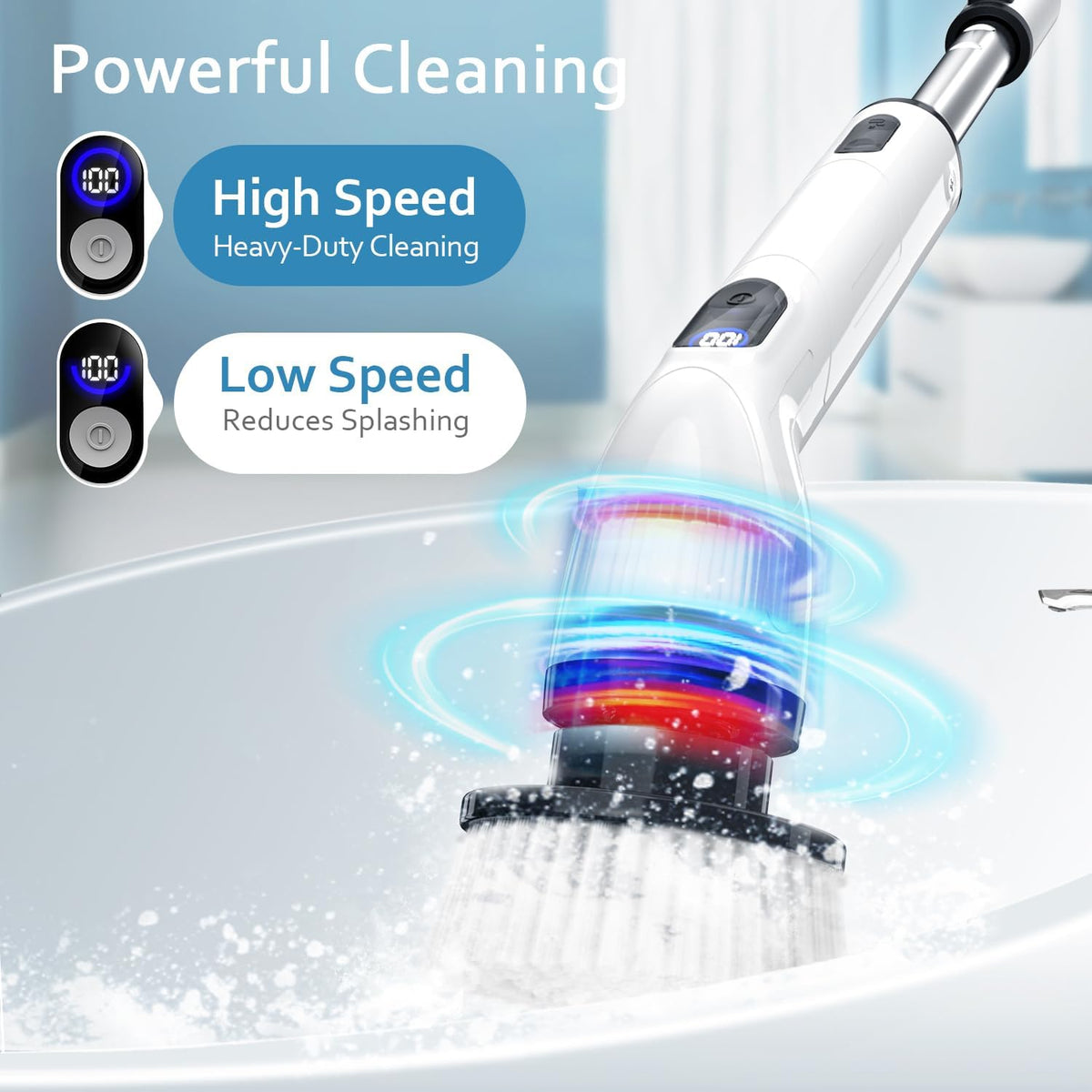 TUYU Electric Spin Scrubber, Full-Body IPX7 Waterproof Bathroom Scrubber with Power LCD Display, 8
