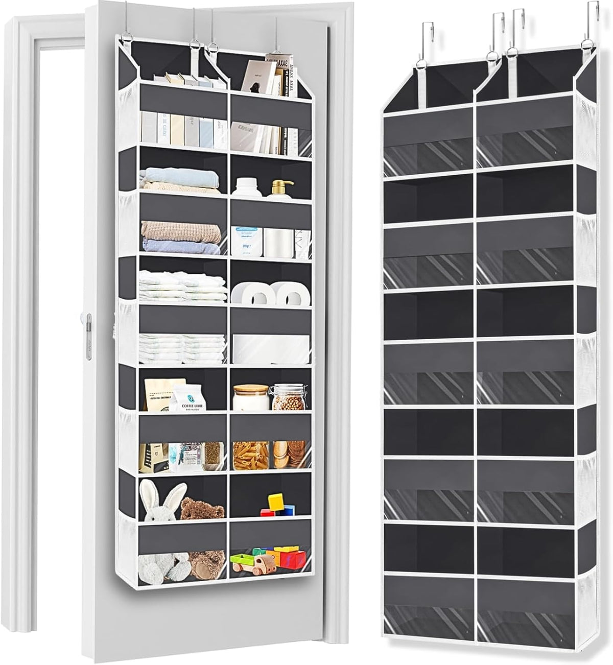 Over the Door Organizer 5 Tiers, Extra Large Behind Door Storage of 10 Compartments, 80 lbs Weight