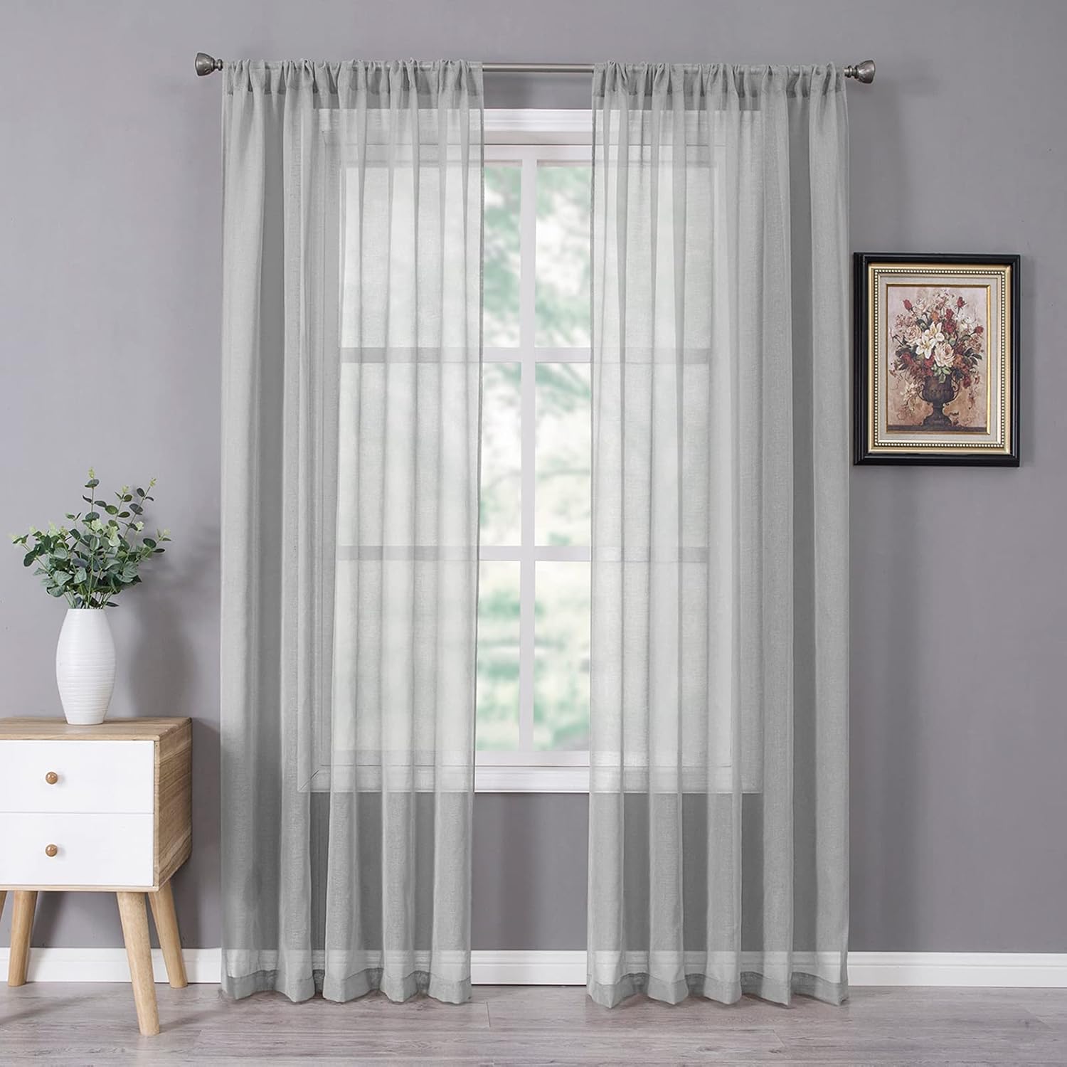 Tollpiz Sheer Curtain Linen Textured Bedroom Curtains Sheer Light Filtering Rod Pocket Voile