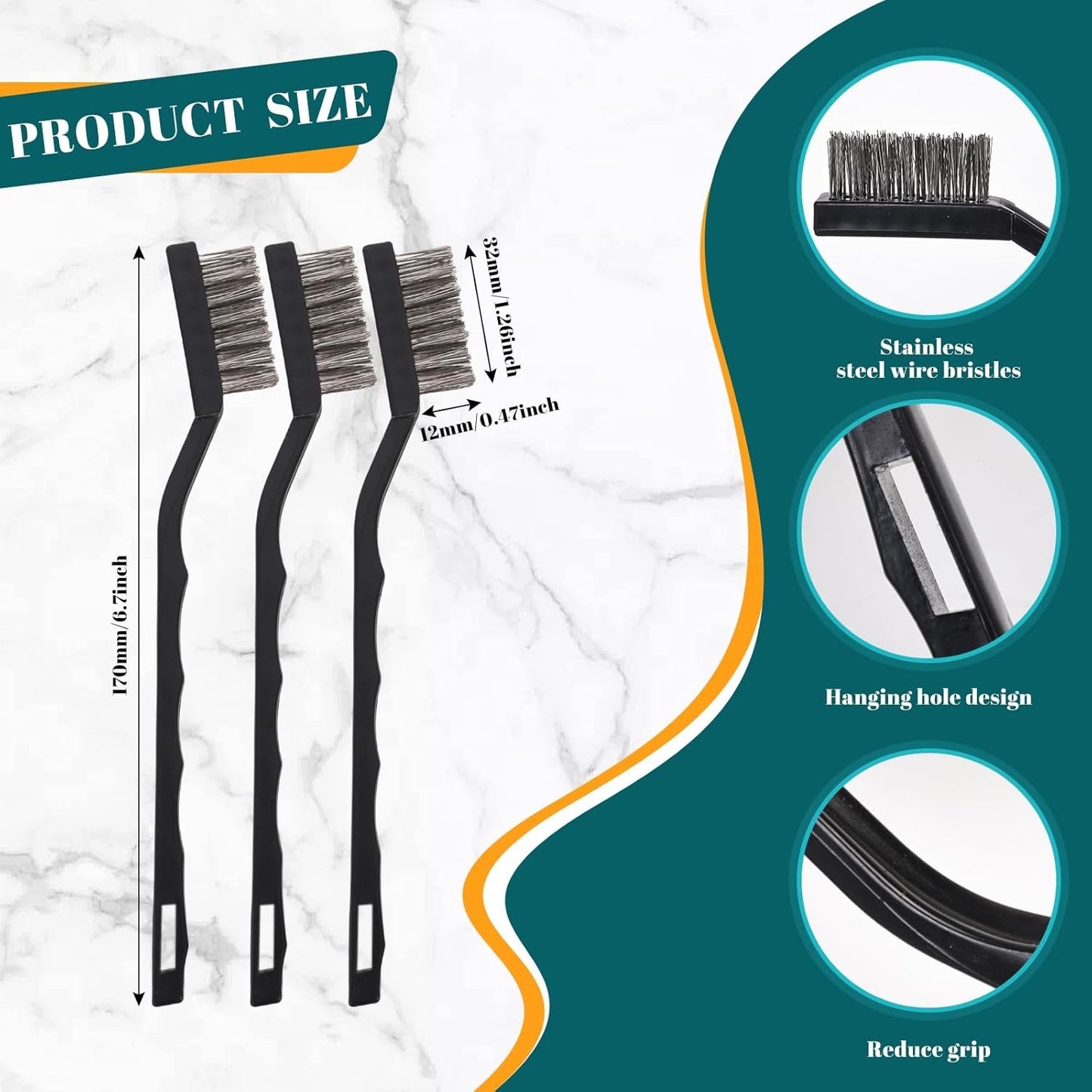 24 Pcs Mini Stainless Steel Wire Brush Set, Wire Scratch Brush with Curved Handle, Cleaning Weld